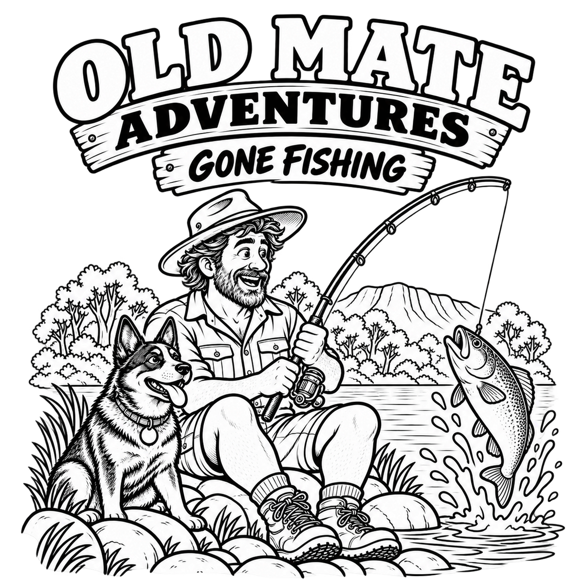 Old Mate Adventures Colour-Your-Own T-Shirt – Gone Fishing kids T-Shirt