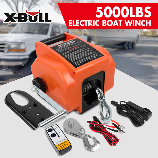 X-BULL 12V Electric Boat Winch 5000LBS Portable Wireless Remote Trailer Winch Steel Cable