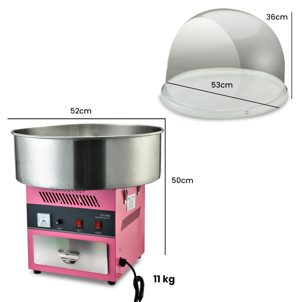 EUROCHEF 1100W Commercial Fairy Floss Machine, Cotton Candy Maker with Bubble Cover