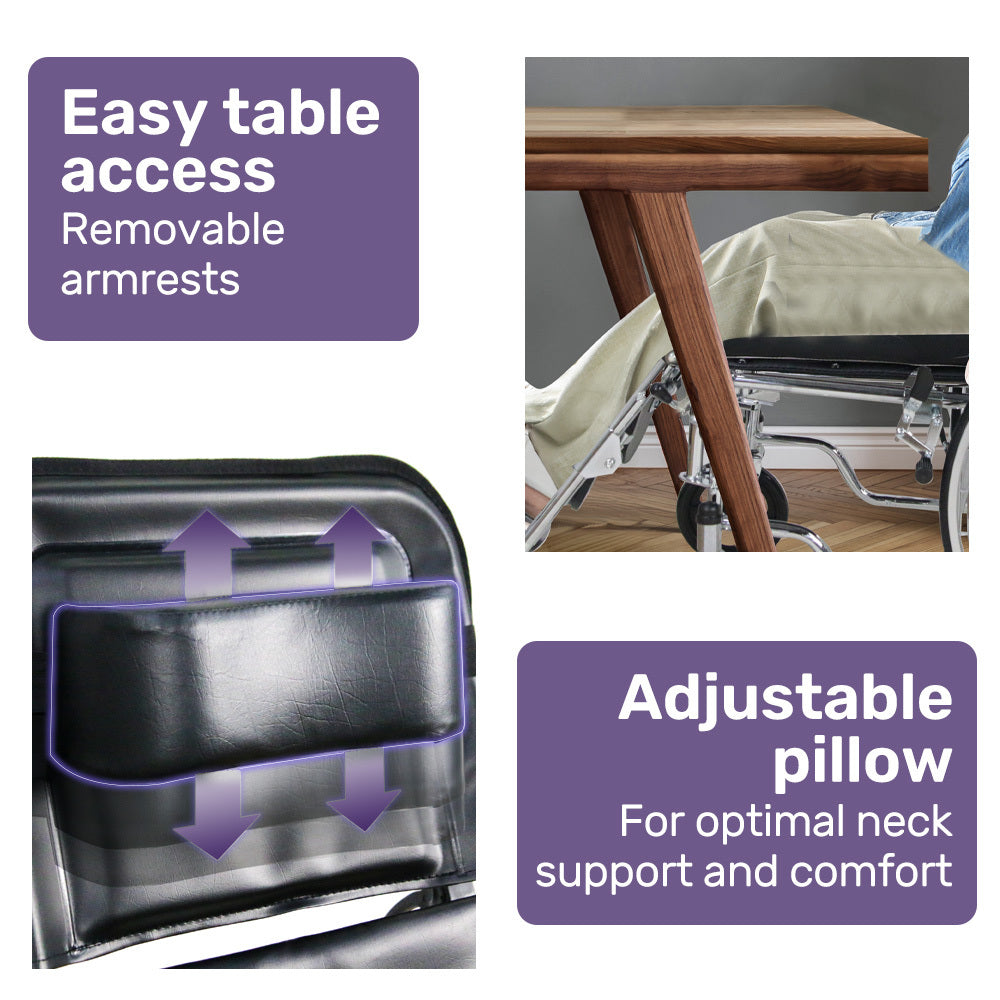 Equipmed Folding Manual Reclining Wheelchair Self Propelled, 24" Rear Wheels, Chrome Steel Frame, 46cm Wide Seat, 100kg Capacity, Park Brakes