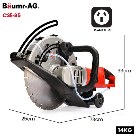 BAUMR-AG 3500W 350mm/14" Electric Concrete Demolition Cut-Off Saw, Wet and Dry Cutting, Diamond Blade, Vacuum Port, 15A Plug
