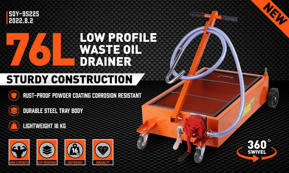 HORUSDY 76L Low Profile Waste Oil Drainer Mobile Workshop Pump Vehicle 4WD Truck