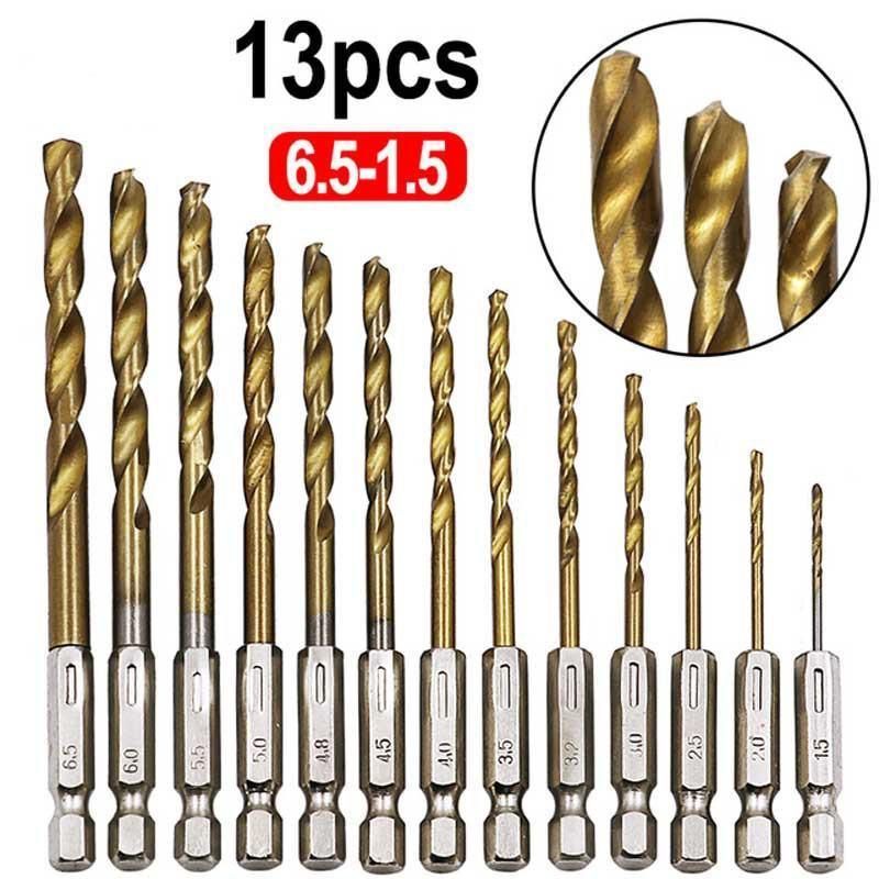 13pcs Quick Change Hss Titanium Drill Bits Hex Shank Set Soft Metal Wood Timber