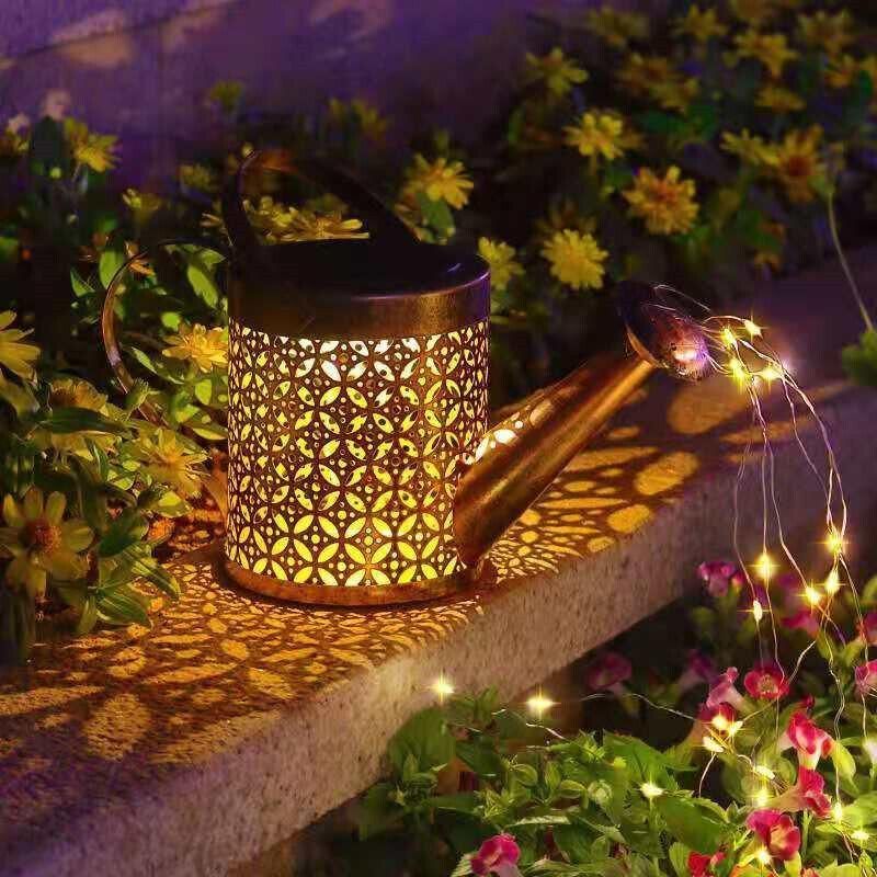 Solar Led Watering Can String Light Outdoor Garden Art Waterfall Lamp Decoration - Style A: Shower + Lamp