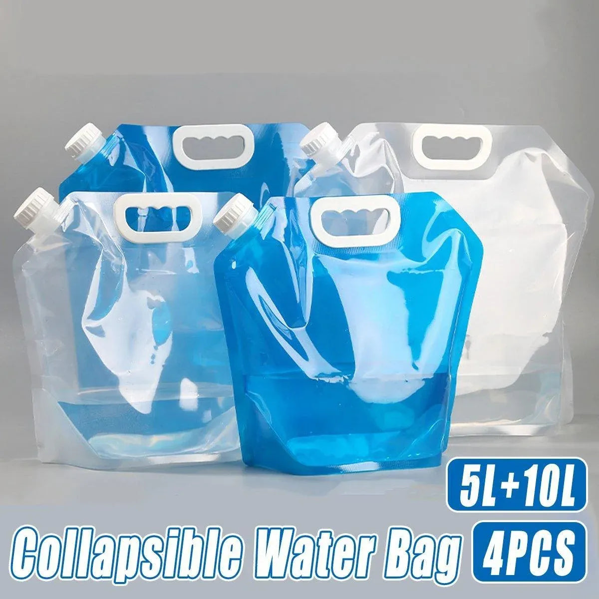 4pcs Folding Water Storage Bag Portable Bucket for Camping Hiking Outdoor Sports - Transparent