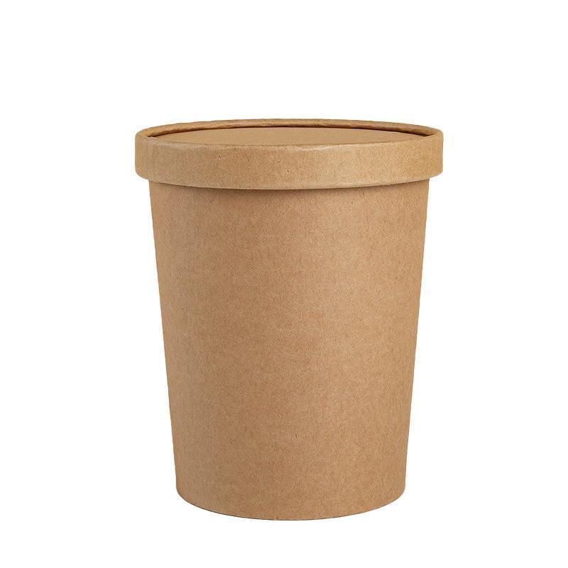 250x Biodegradable Kraft Paper Soup Bucket with Lid Takeaway Tubs Cups - 450ML (16OZ)
