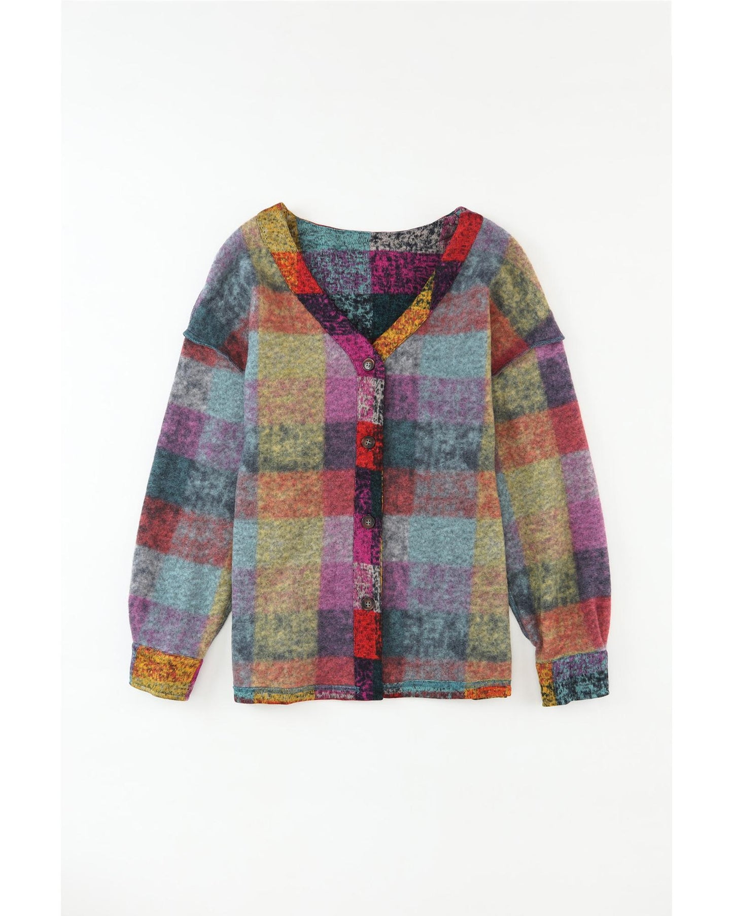 Multicolor Brushed Checked Western Buttoned Jacket - M