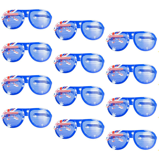 12x Jumbo Party Costume Glasses - Australian Flag Design - Wayfarer Oversized 26cm Wide