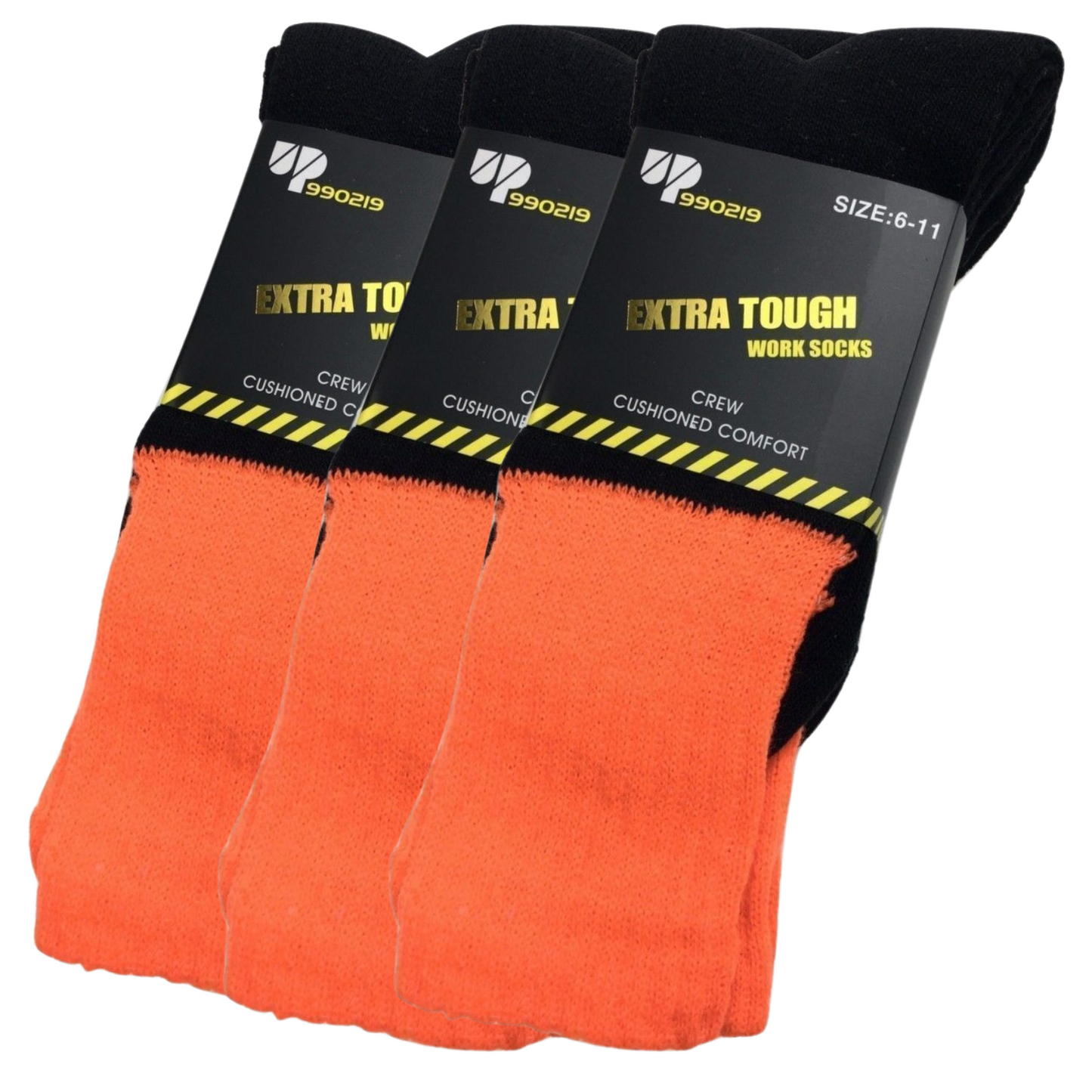 3x Pairs HI VIS SOCKS Workwear Work Safety Tradie High Visibility Fluro - Orange - 11-14