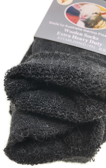 1 Pair Merino Wool Blend Woolen Work Socks Hiking Heavy Duty Warm Winter Thermal - Black - 7-11