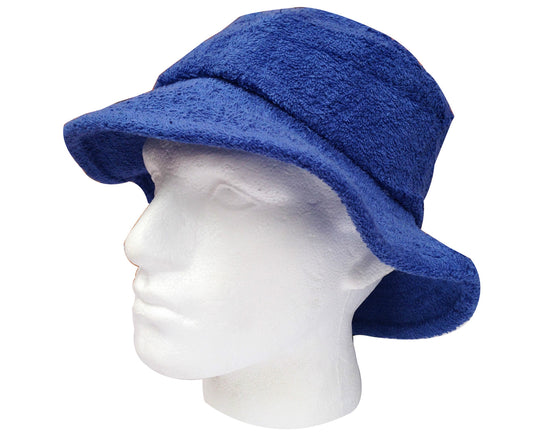 Terry Towelling BUCKET HAT Daggy Fishing Camping Lad Cap Retro 100% COTTON - Blue - Large