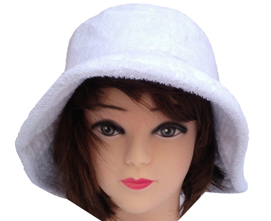 Terry Towelling BUCKET HAT Daggy Fishing Camping Lad Cap Retro 100% COTTON - White - XXL