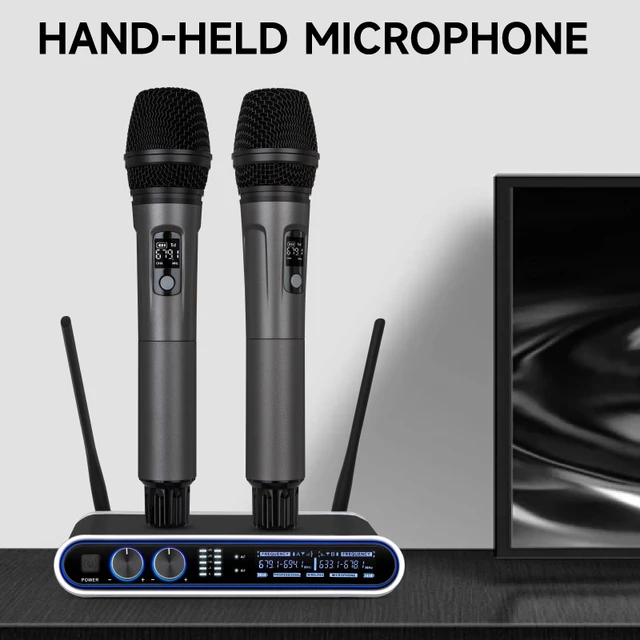 Hridz Wireless UHF Microphone Kit Dual Handheld Mics with 100m Range Receiver for Karaoke Meetings Parties