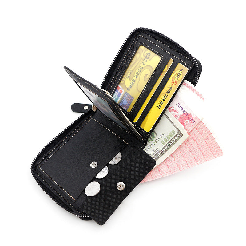 Grey Men's PU Leather Wallet with Zipper and Horse Embossed Design - Compact and Stylish