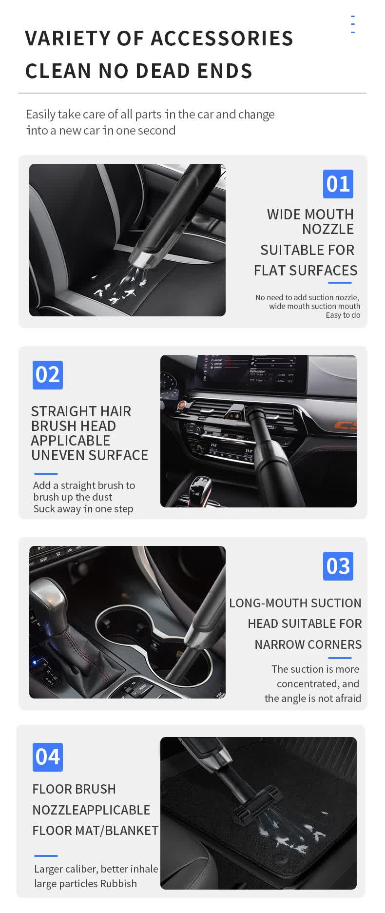 Black Wireless Handheld Car Vacuum Cleaner - 8000Pa Suction, USB Rechargeable, Wet & Dry Use, Lightweight with Washable Filter, 40-Minute Runtime, Multi-Functional Brush Attachments