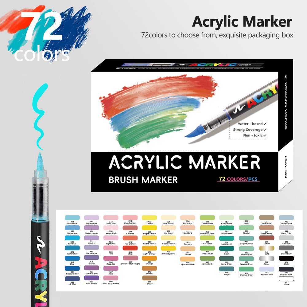 72 Colour Set Vibrant Cyan Acrylic Marker with Soft Brush Tip - 13.8 cm Professional Art Pen kids