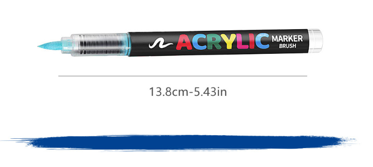 72 Colour Set Vibrant Cyan Acrylic Marker with Soft Brush Tip - 13.8 cm Professional Art Pen kids