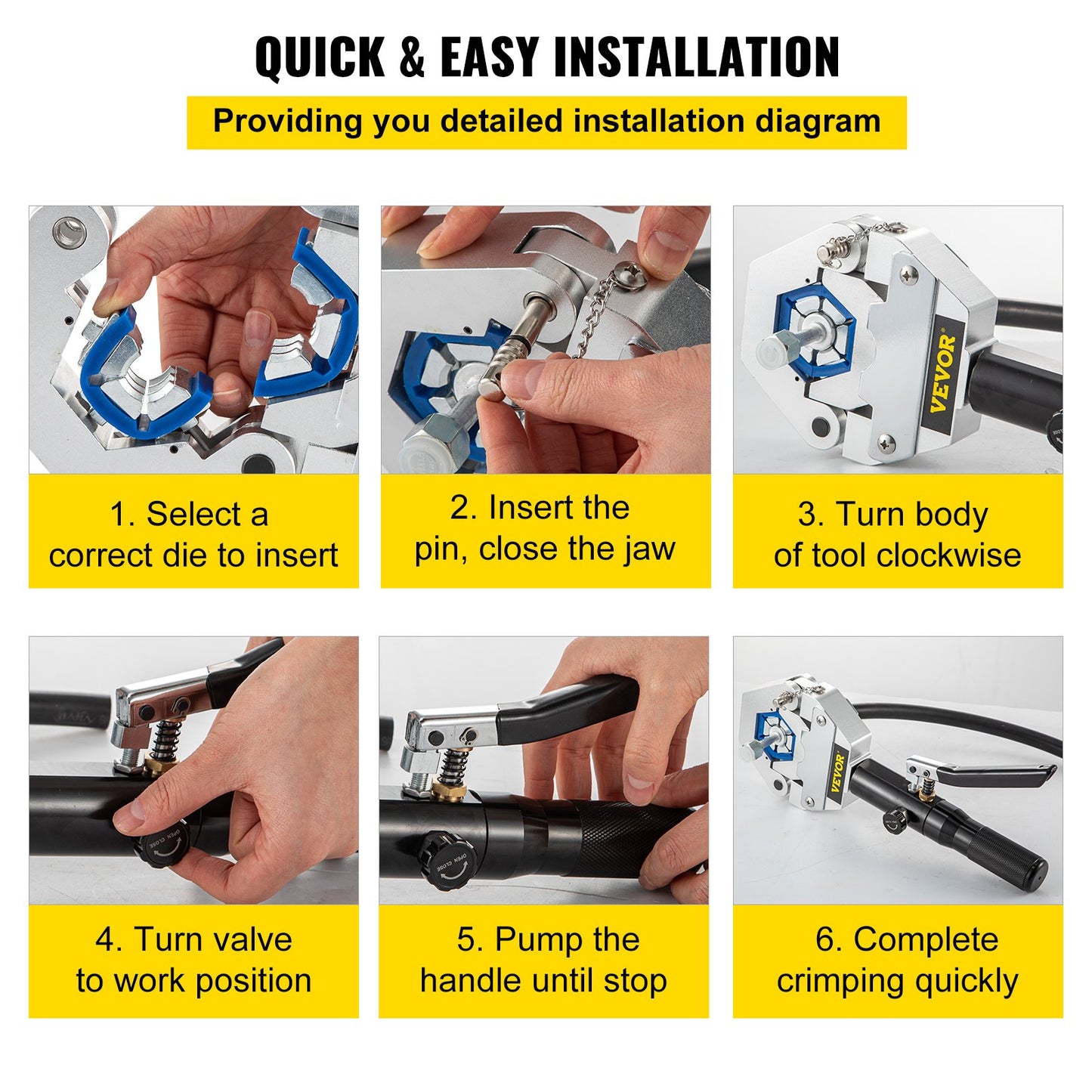 VEVOR Hydraulic Hose Crimper Hydra-Krimp 71500,Manual AC Hose Crimper Kit Air Conditioning Repaire Handheld,Hydraulic Hose Crimping Tool with 7 Die Set, for Barbed and Beaded Hose Fittings