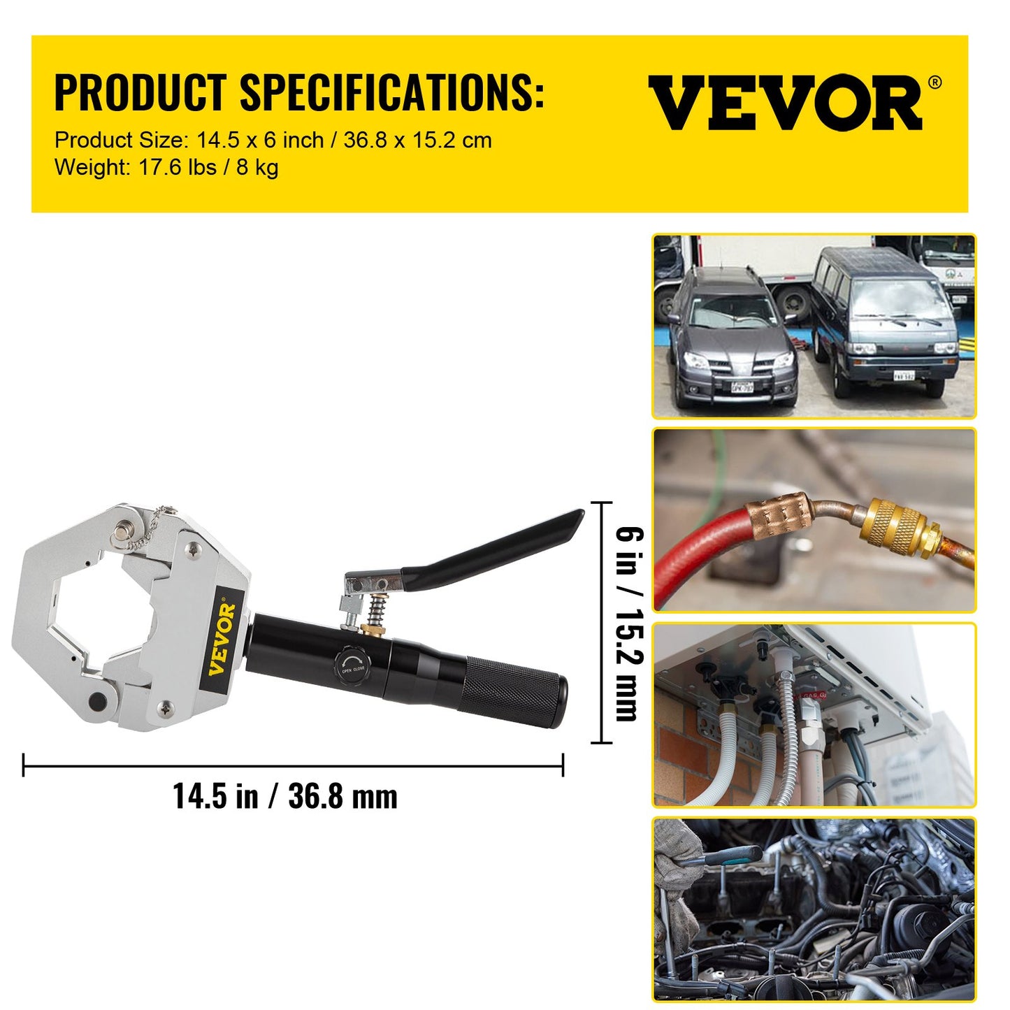 VEVOR Hydraulic Hose Crimper Hydra-Krimp 71500,Manual AC Hose Crimper Kit Air Conditioning Repaire Handheld,Hydraulic Hose Crimping Tool with 7 Die Set, for Barbed and Beaded Hose Fittings