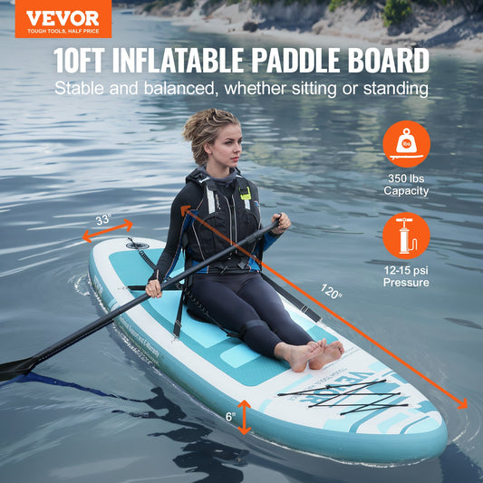 VEVOR Inflatable Stand Up Paddle Board, 152 mm SUP Paddleboard with Removable Kayak Seat, Board Accessories, Pump, Paddle, Fin, Backpack, Ankle Leash, and Repair Kit, for Youth & Adults