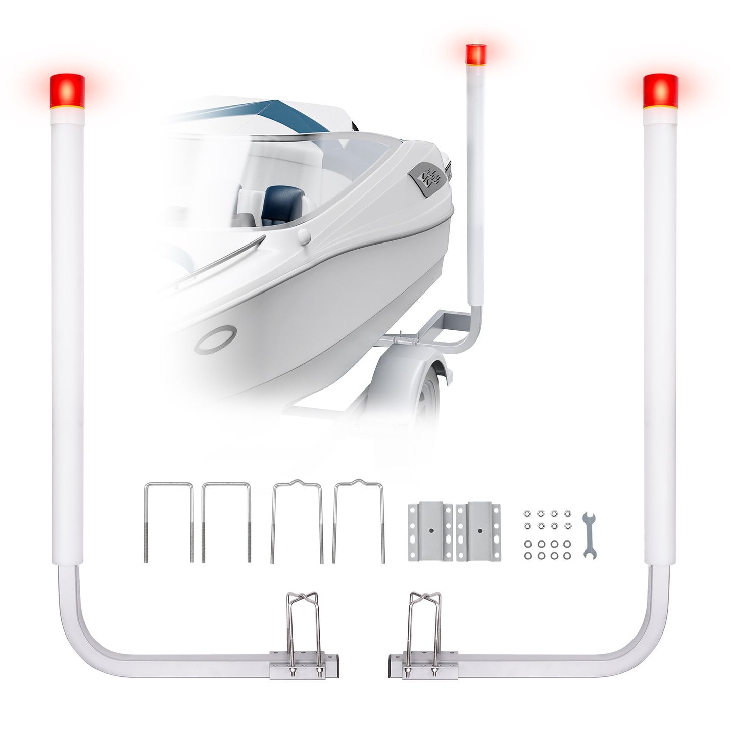 VEVOR Boat Trailer Guide, 1.57M with LED Light Trailer Guide Poles, 2PCS Rustproof Galvanized Steel Trailer Guide ons, Trailer Guides with PVC Pipes, for Ski Boat, Fishing Boat or Sailboat Trailer