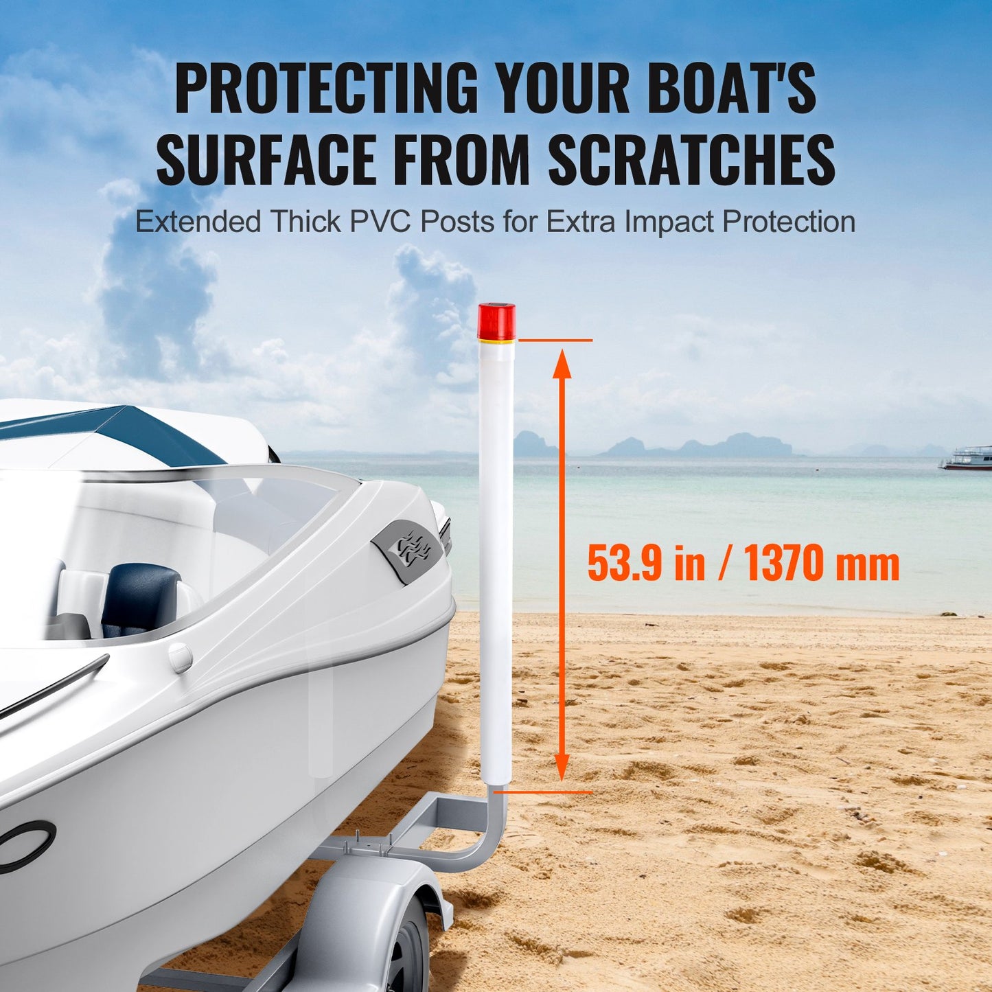 VEVOR Boat Trailer Guide, 1.57M with LED Light Trailer Guide Poles, 2PCS Rustproof Galvanized Steel Trailer Guide ons, Trailer Guides with PVC Pipes, for Ski Boat, Fishing Boat or Sailboat Trailer