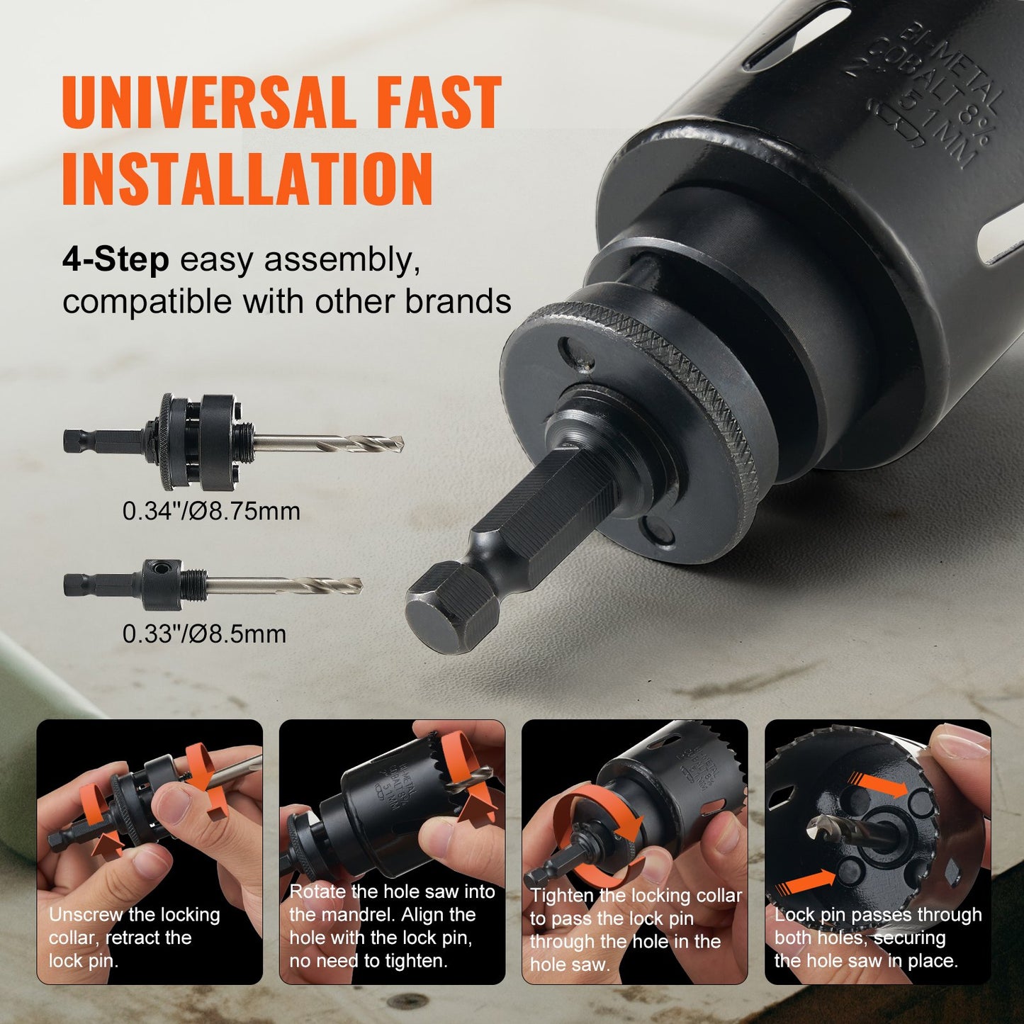 VEVOR Hole Saw Kit, 11 PCS Saw Blades, 2 Drill Bits, 1 Hex Wrench, Bi Metal M42 Hole Saw Set with Carrying Case, General Purpose Size from 3/4" to 3", Ideal for Wood Board, Iron and Plastic Plate
