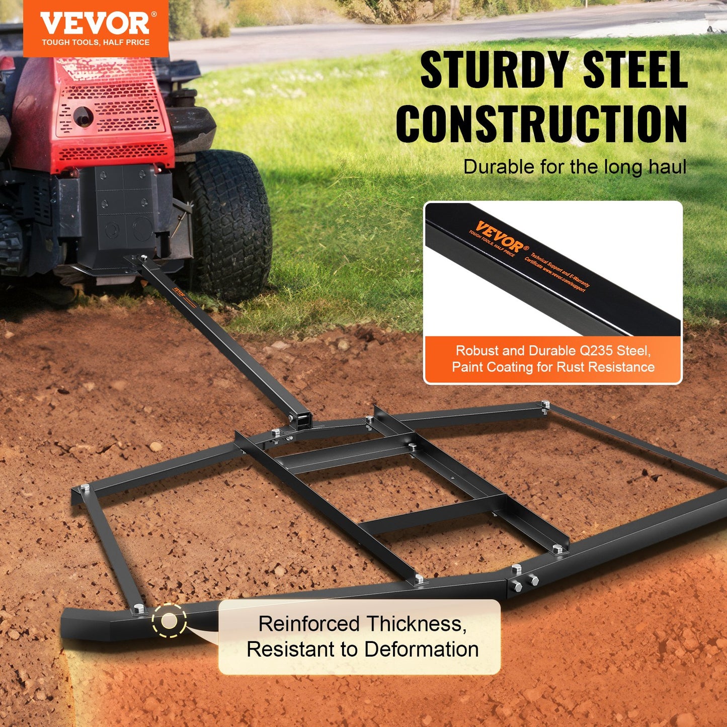 VEVOR Driveway Drag, 76.57" Width Tow Behind Drag Harrow, Q235 Steel Driveway Grader with Adjustable Bars, Support up to 50 lbs, Driveway Tractor Harrow for ATVs, UTVs, Garden Lawn Tractors