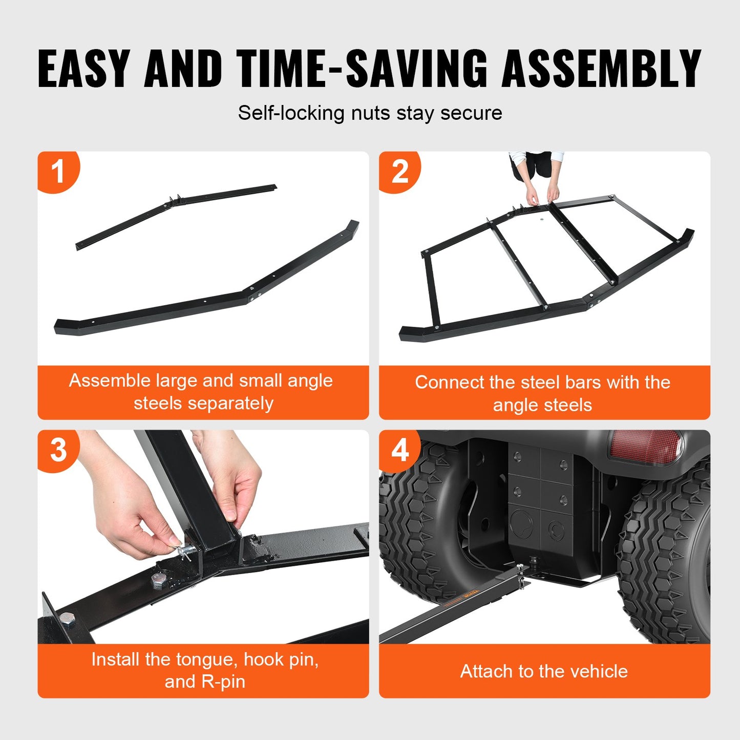 VEVOR Driveway Drag, 76.57" Width Tow Behind Drag Harrow, Q235 Steel Driveway Grader with Adjustable Bars, Support up to 50 lbs, Driveway Tractor Harrow for ATVs, UTVs, Garden Lawn Tractors