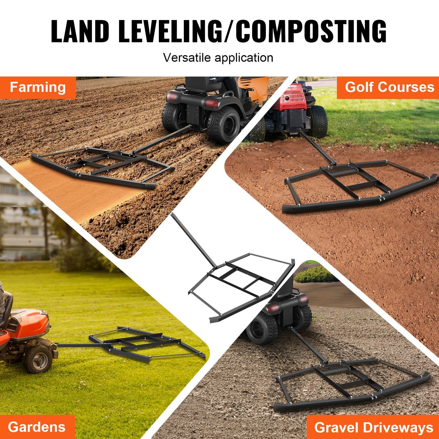 VEVOR Driveway Drag, 76.57" Width Tow Behind Drag Harrow, Q235 Steel Driveway Grader with Adjustable Bars, Support up to 50 lbs, Driveway Tractor Harrow for ATVs, UTVs, Garden Lawn Tractors