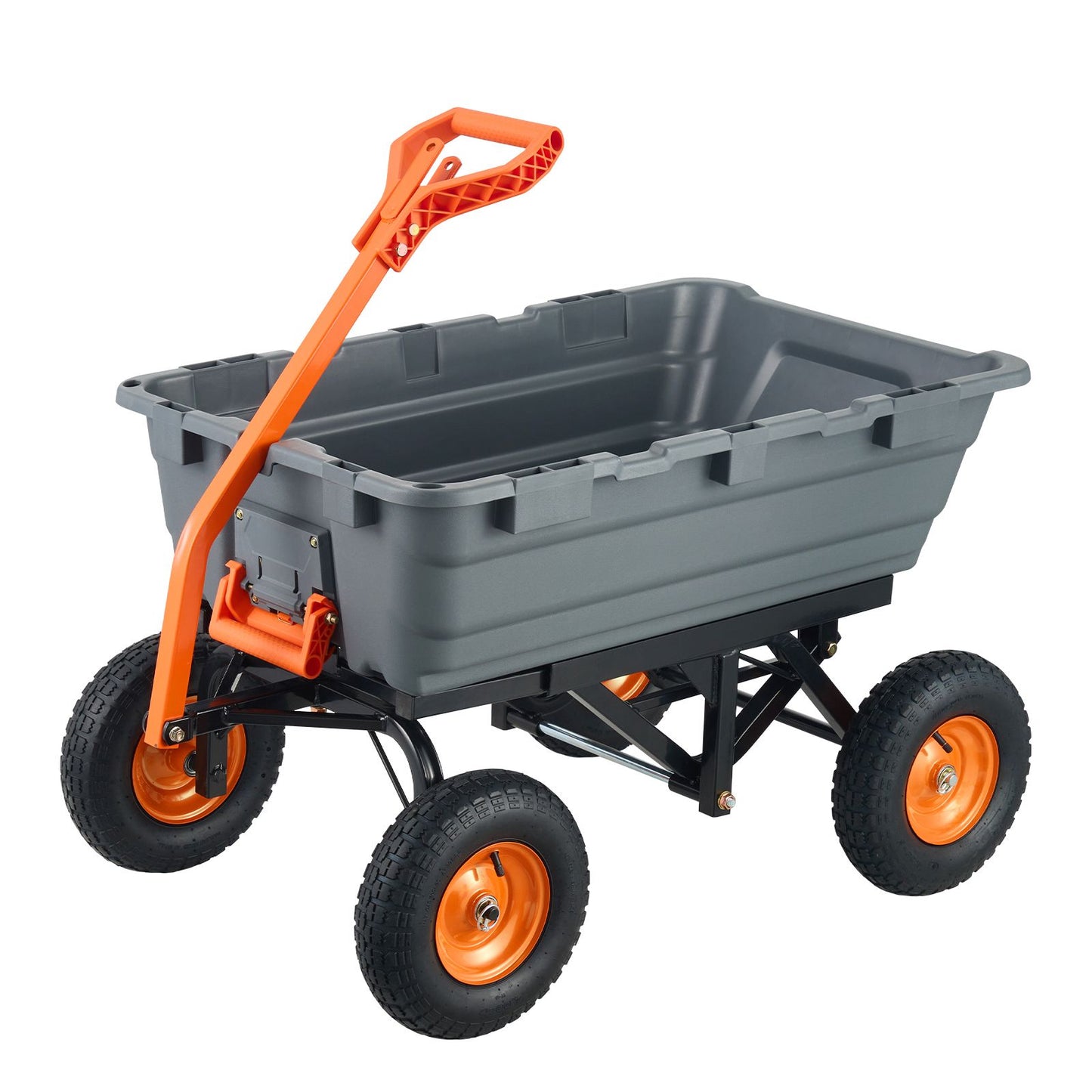 Dump Cart, Poly Garden Dump Cart with Easy to Assemble Steel Frame, Dump Wagon with 2-in-1 Convertible Handle, Utility Wheelbarrow 1500 lbs Capacity, 13 inch Tires