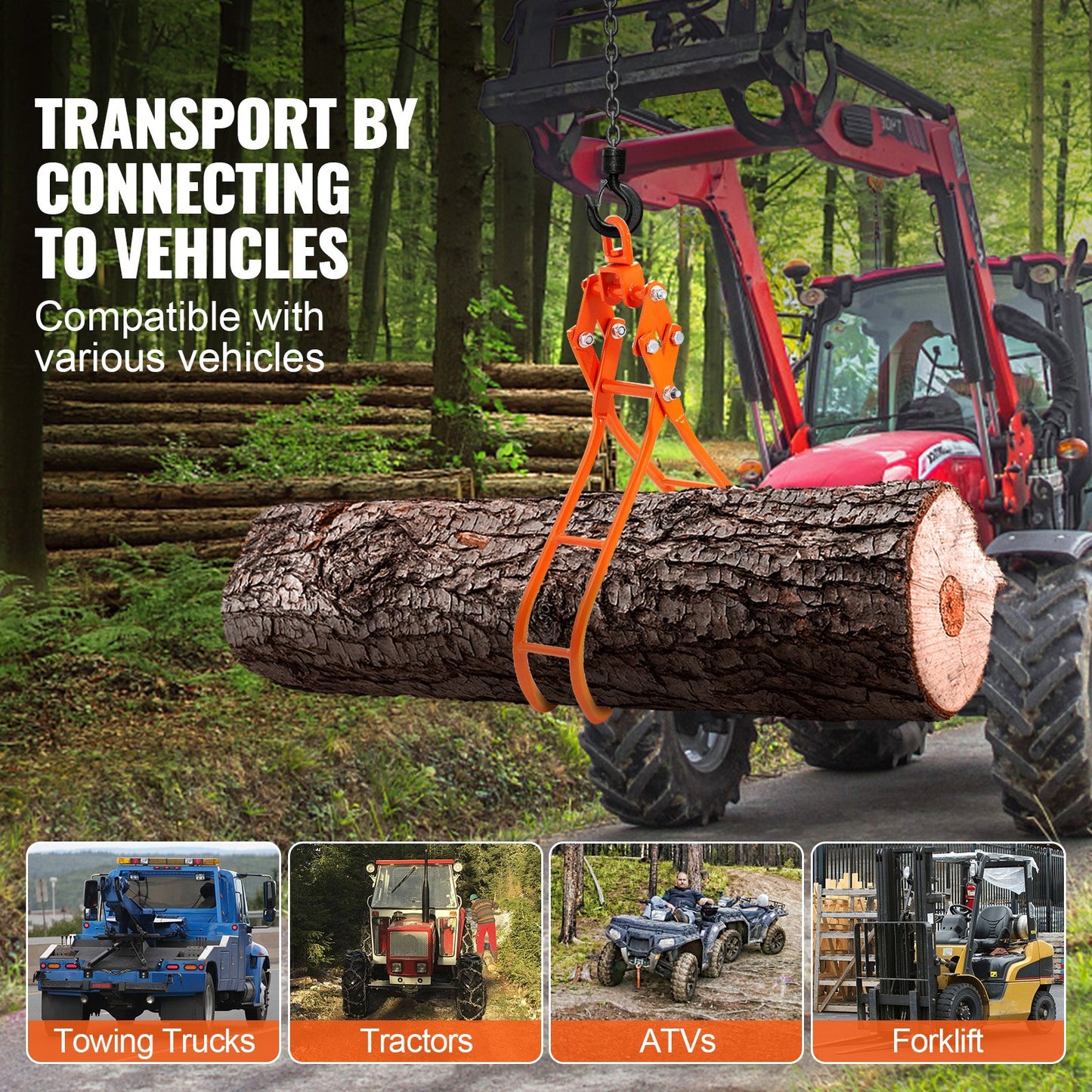 VEVOR Timber Claw Hook, 36 inch 4 Claw Log Grapple for Logging Tongs, Swivel Steel Log Lifting Tongs, Eagle Claws Design with 3307 lbs/1500 kg Loading Capacity for Tractors, ATVs, Trucks, Forklifts