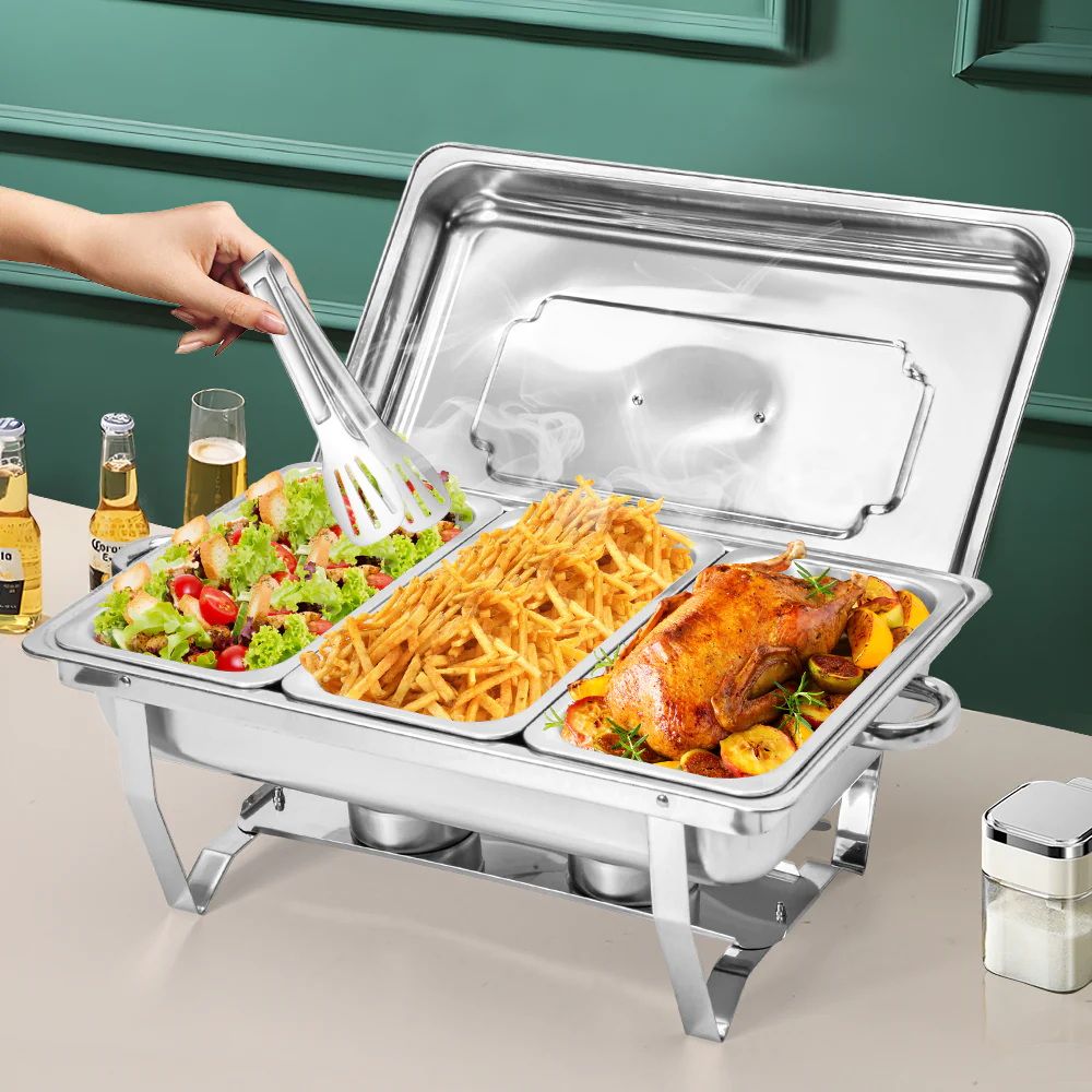 Alston 3LX3 Chafing Dish Set, Premium 410 Stainless Steel Buffet Warmer, Bain Marie Food Server with Fuel Holders & Lid, Stackable Catering Equipment for Hotels, Parties, Weddings & Banquets, Silver