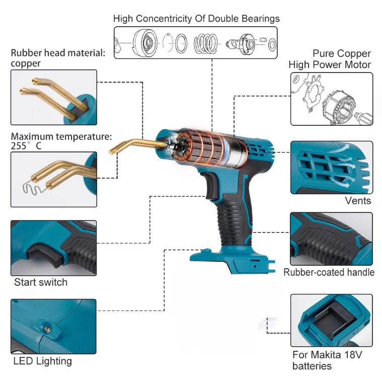 (No Battery) Plastic Welder Garage Tool Hot Stapler Bumper Fit Makita 18V Battery