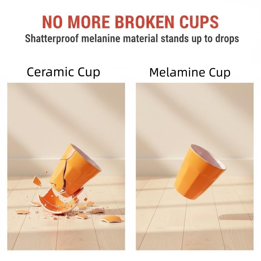 300ML Melamine Cups, Set of 6 in Orange Shatter-Proof Dishwasher Safe