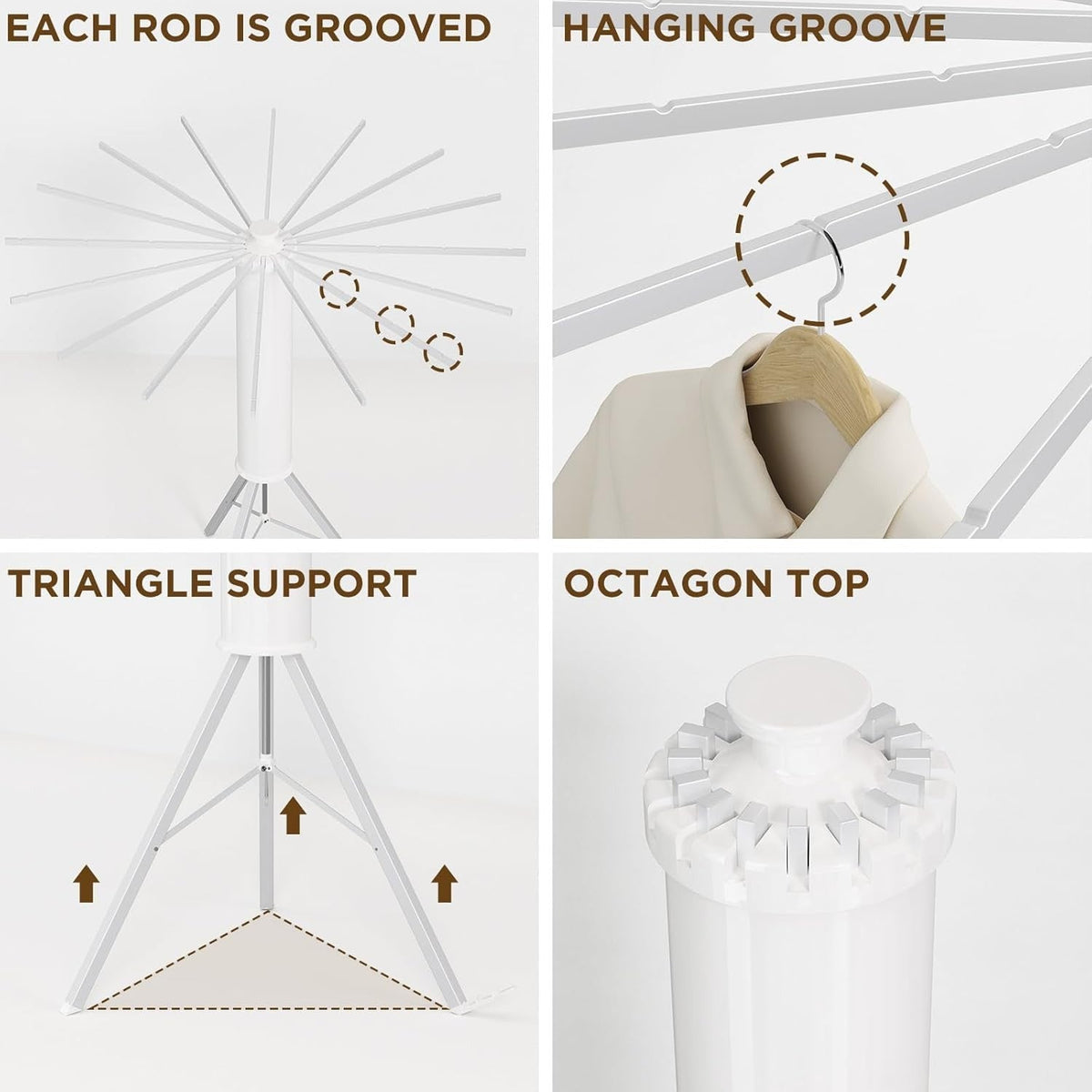 Tripod Clothes Drying Rack Octopus 16 Rods Portable Foldable Space Saving