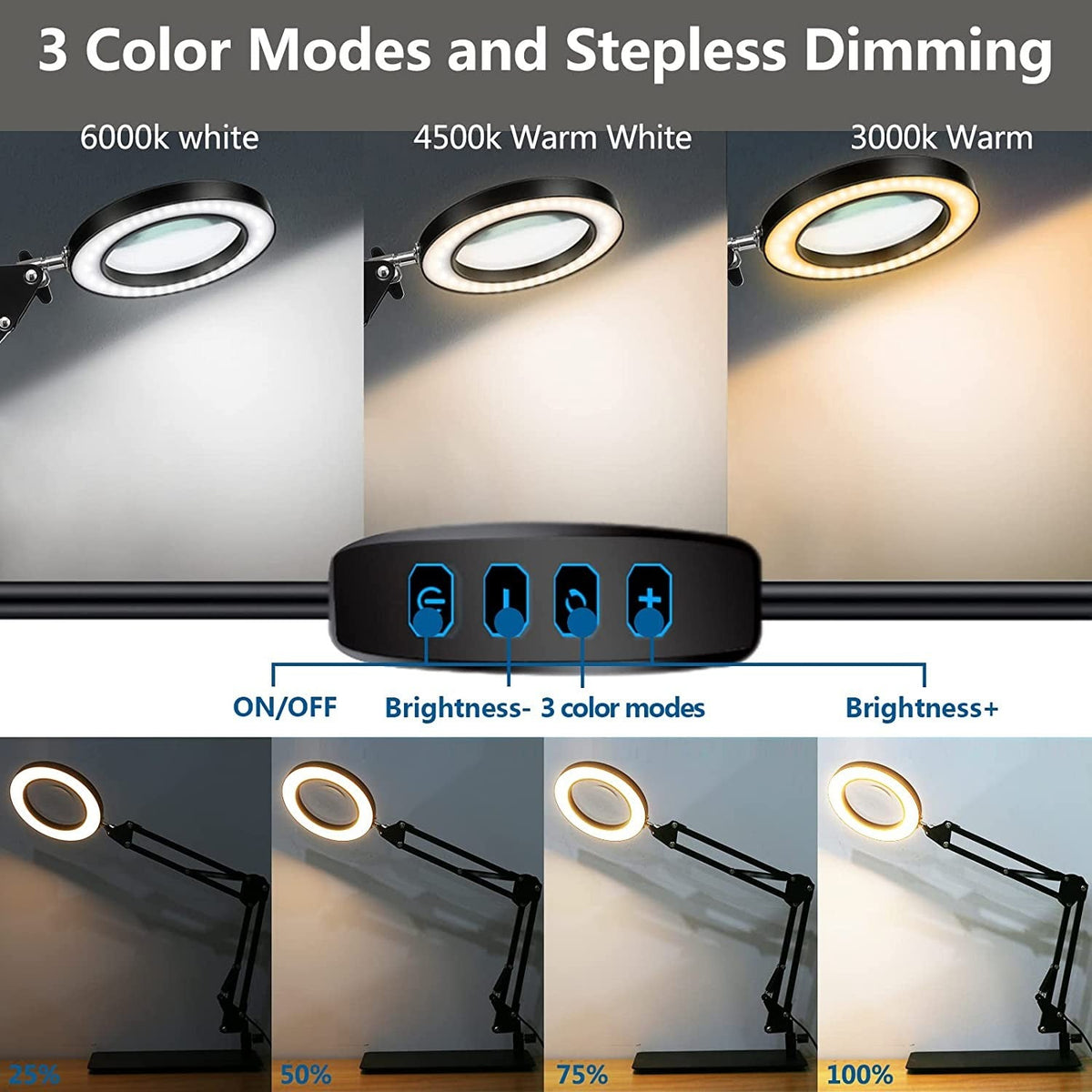 Magnifier USB Foldable LED Desk Lamp Table Light with Clamp