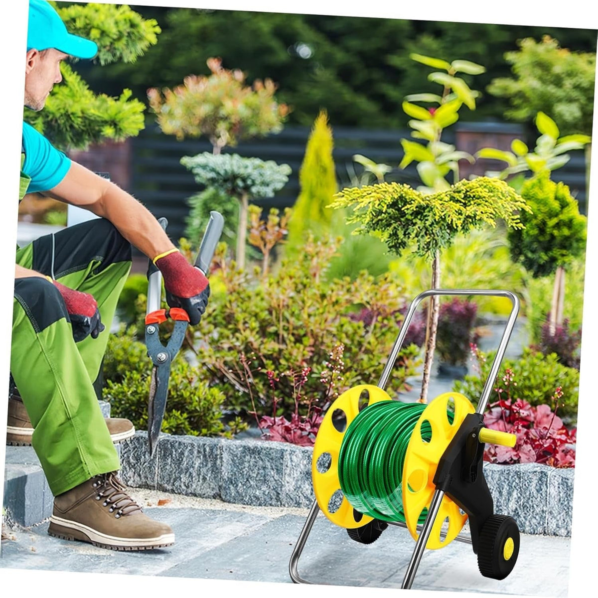 Hose Reel Cart with Wheels for Garden Hose Storage Heavy Duty Free Standing