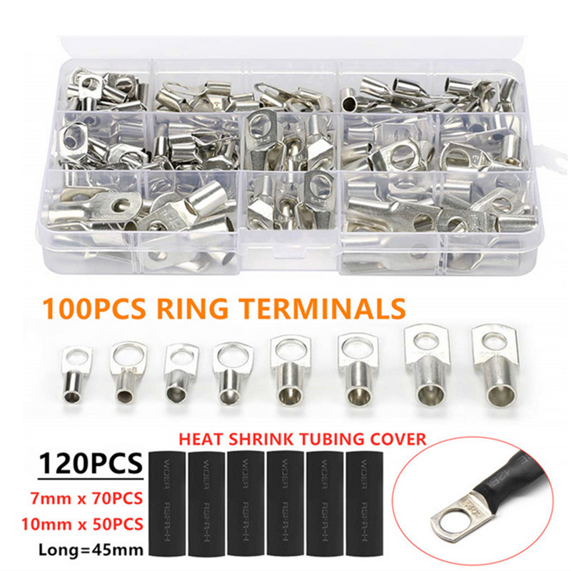 220Pcs Battery Copper Ring Crimp Terminals Cable Lug Eyelet Wire Connector Kit