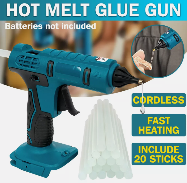 Cordless Hot Melt Glue Gun with 20 Pcs Sticks Fit Makita 18V Battery(No Battery)