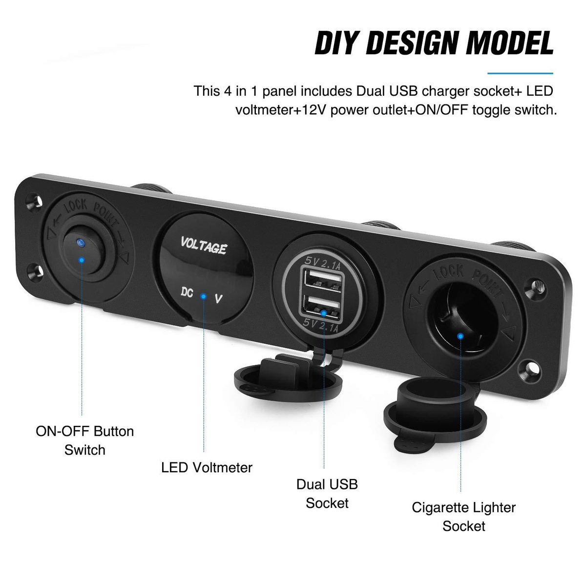 4 in 1 Charger Outlet Socket Panel QC Dua 12V USB Power Outlet Car Switch