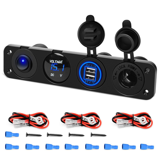4 in 1 Charger Outlet Socket Panel QC Dua 12V USB Power Outlet Car Switch