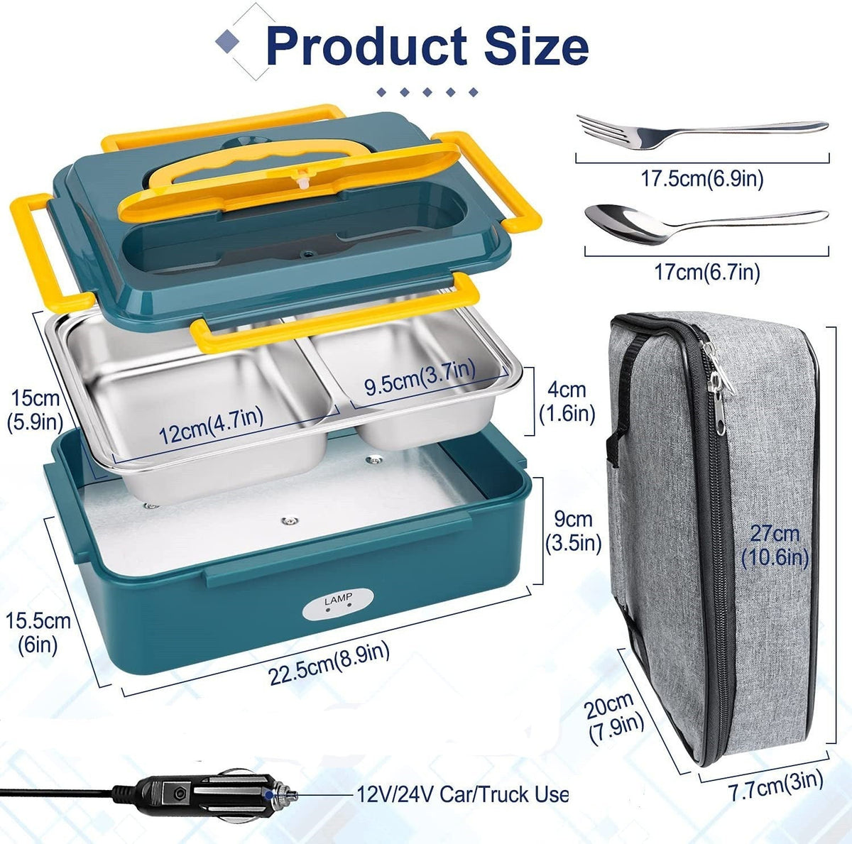 Portable Electric Heated Car Plug Heating Hot Travel Lunch Box Bento Food Warmer