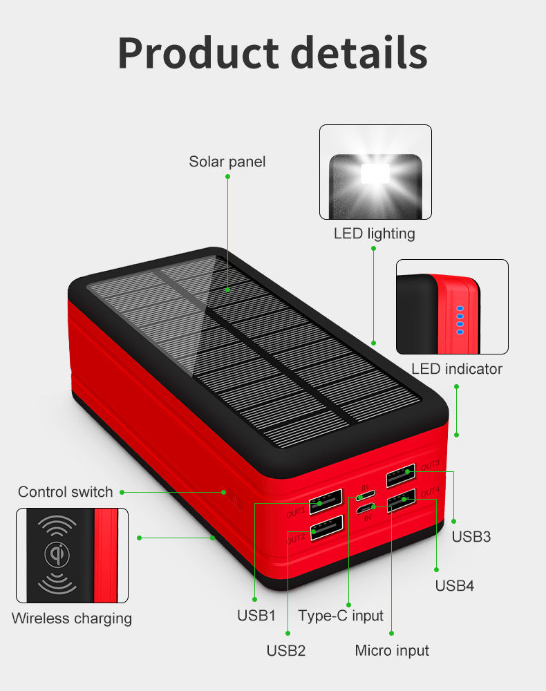 Large Capacity Solar Wireless Power Bank