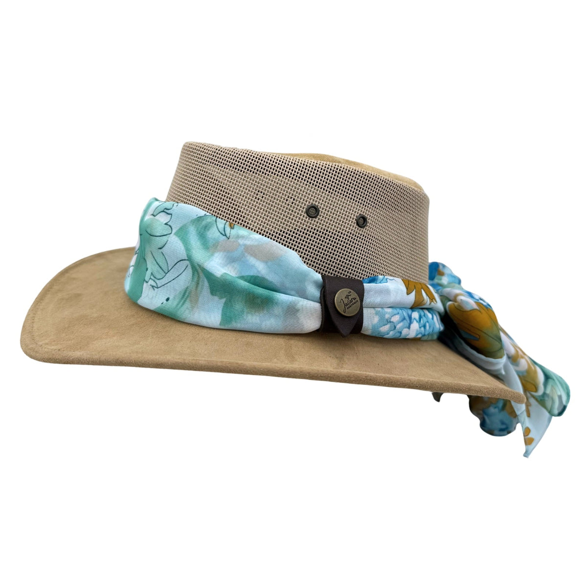 Jacaru 1694 Chiffon Scarf - Turquoise, Brown & Aqua Flowers