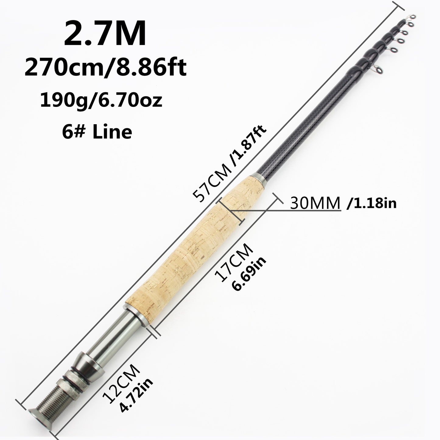 Carbon Light Neutral Wood Handle Fly Fishing Rod