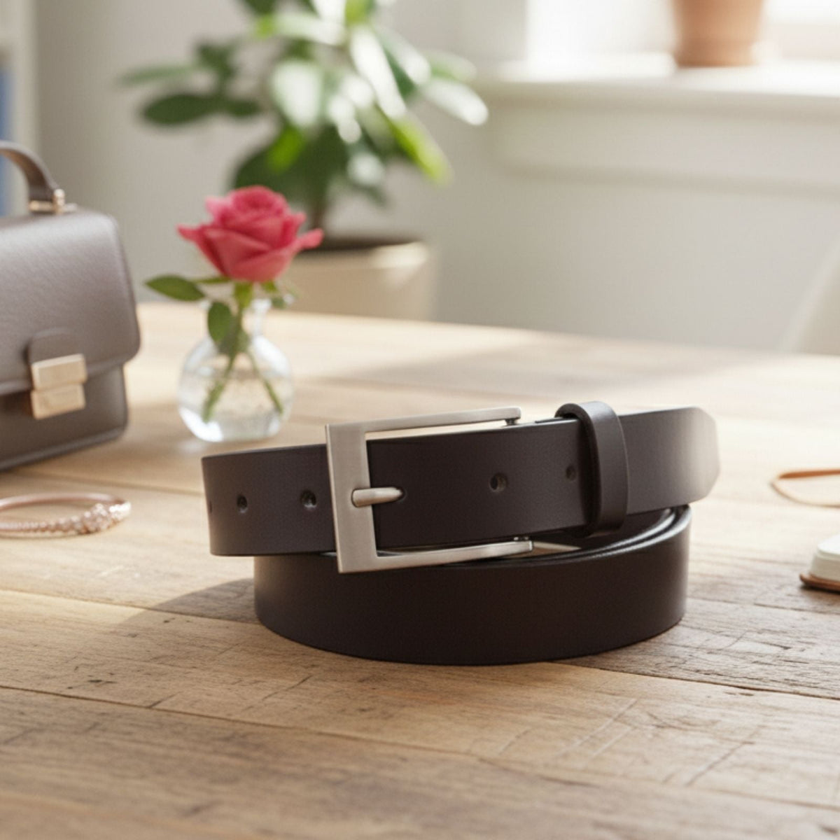 Jacaru 6012 Classic Ladies Leather Belt Brown 30mm