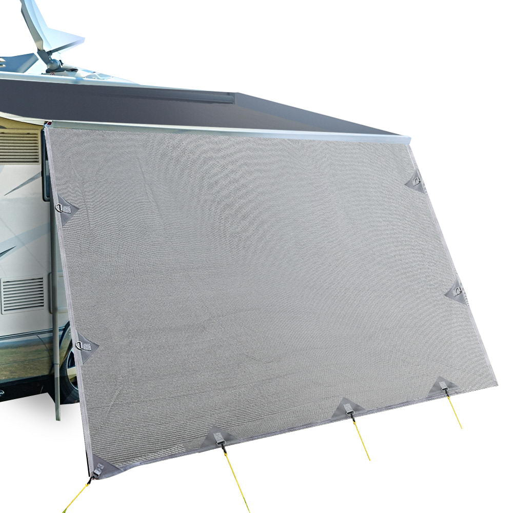 Caravan Privacy Screen Roll Out Awning 3.7X1.95M End Wall Side Sun Shade Grey