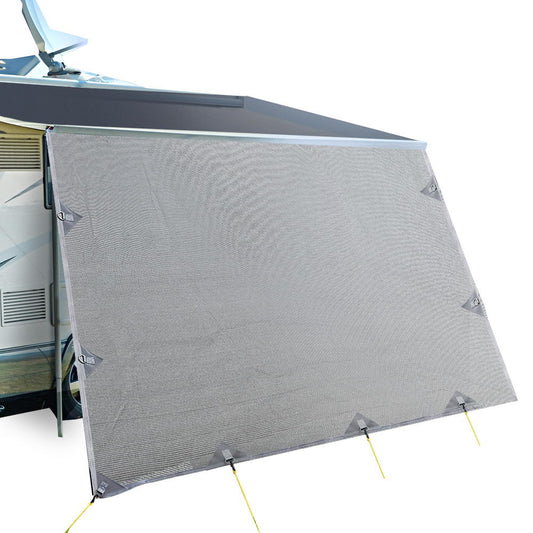 Caravan Privacy Screen Roll Out Awning 4.9x1.95M End Wall Side Sun Shade Grey