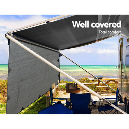 Caravan Privacy Screen Roll Out Awning 5.2x1.95M End Wall Side Sun Shade Grey